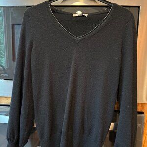 Women's Neiman Marcus Cashmere Sweater Black V Neck Long Sleeves S New with Tags